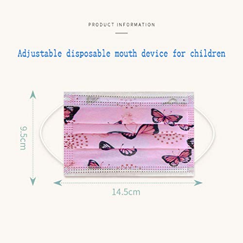 JIekyoi 100PC ?á????? Estampado de Mariposa Rosa Niño Niña ??????????? Facial Cubrir Boca Nariz Protege Protección Facial Dispositivo Transpirable Cómodo Salud Facial