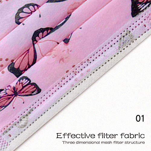 JIekyoi 100PC ?á????? Estampado de Mariposa Rosa Niño Niña ??????????? Facial Cubrir Boca Nariz Protege Protección Facial Dispositivo Transpirable Cómodo Salud Facial