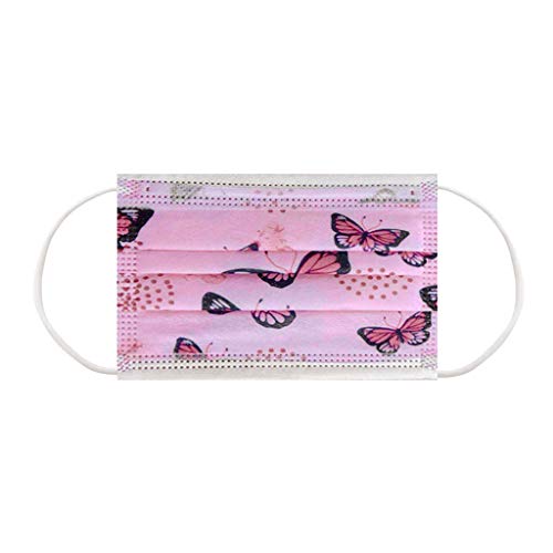 JIekyoi 100PC ?á????? Estampado de Mariposa Rosa Niño Niña ??????????? Facial Cubrir Boca Nariz Protege Protección Facial Dispositivo Transpirable Cómodo Salud Facial