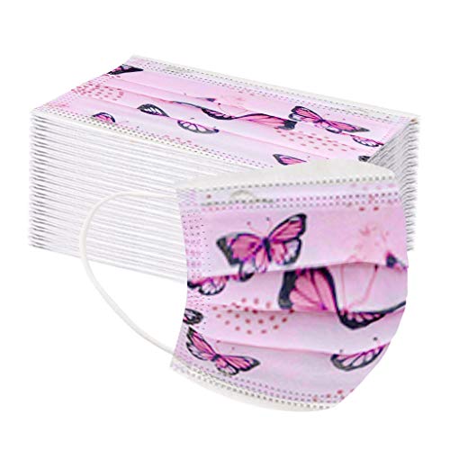 JIekyoi 100PC ?á????? Estampado de Mariposa Rosa Niño Niña ??????????? Facial Cubrir Boca Nariz Protege Protección Facial Dispositivo Transpirable Cómodo Salud Facial