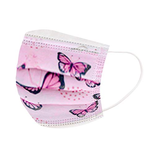 JIekyoi 100PC ?á????? Estampado de Mariposa Rosa Niño Niña ??????????? Facial Cubrir Boca Nariz Protege Protección Facial Dispositivo Transpirable Cómodo Salud Facial