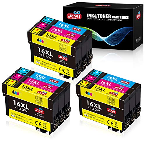 JIMIGO 16XL Alta Capacidad Cartuchos de Tinta para Epson 16,Compatible con Epson WorkForce WF-2510 WF-2520 WF-2530 WF-2540 WF-2630 WF-2650 WF-2660 WF-2750 WF-2760 WF-2010 (3Cian,3Magenta,3Amarillo)