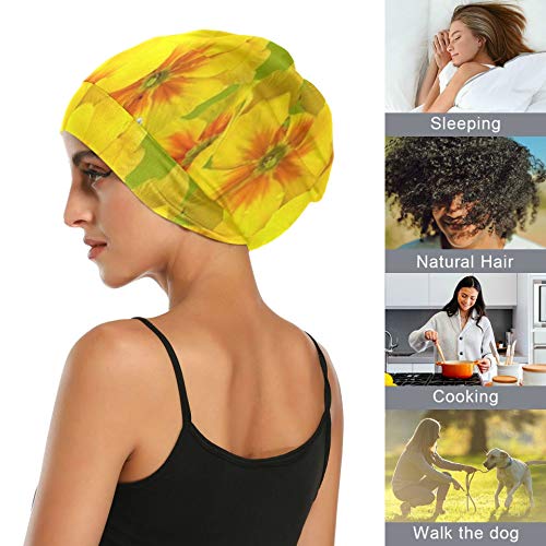 JINCAII Gorros para Dormir Narcisos gráficos Pascua Primavera Amarillo Gorro de Noche para niñas Suave Exterior Durable Gorro para Dormir para Cabello Largo Natural Rizado Disponible día y
