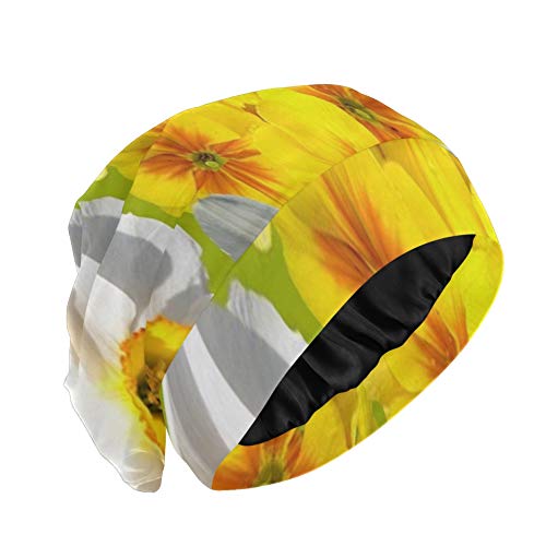 JINCAII Gorros para Dormir Narcisos gráficos Pascua Primavera Amarillo Gorro de Noche para niñas Suave Exterior Durable Gorro para Dormir para Cabello Largo Natural Rizado Disponible día y