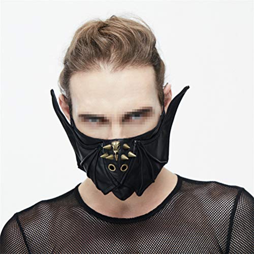 Jingya Máscara gótica Anime Locomotora Rock Bat Media máscara de Cuero con Goma elástica + Hebillas Ajustables + Remache para la decoración de Fiesta Cosplay