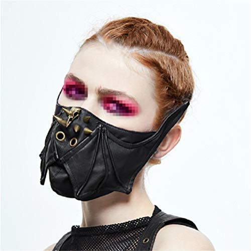 Jingya Máscara gótica Anime Locomotora Rock Bat Media máscara de Cuero con Goma elástica + Hebillas Ajustables + Remache para la decoración de Fiesta Cosplay