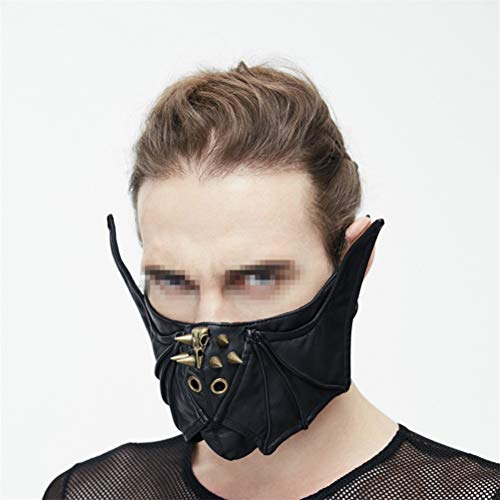 Jingya Máscara gótica Anime Locomotora Rock Bat Media máscara de Cuero con Goma elástica + Hebillas Ajustables + Remache para la decoración de Fiesta Cosplay