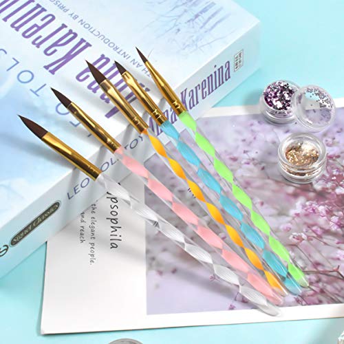Jinlaili 5PCS Pinceles para Uñas, Set de Cepillo de Esmalte Uñas, Gel Nail Art Brush, Cepillo uñas pinceles para decoración de uñas, Nail Art acrílico pintura dibujo diseño cepillo, Pinceles para Uñas