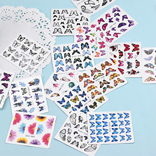 Jinlaili Pegatinas de Uñas Mariposa, 30 Hojas Pegatinas de Uñas Al Agua, Calcomanías de Pegatinas Uñas Gel, Decoración de Uñas Lámina para Mujeres Niñas Nail Art Stickers