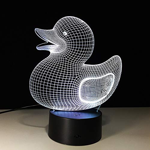 JINYI Luz nocturna 3D Cute Animal Duck Shape, Lámpara de ilusión óptica LED, A - Touch negra Base (7 colores), Regalo para niños, Gradiente colorido, Iluminación LED
