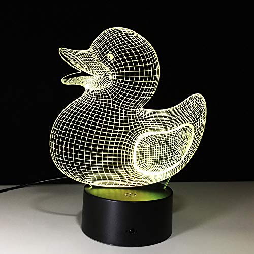 JINYI Luz nocturna 3D Cute Animal Duck Shape, Lámpara de ilusión óptica LED, A - Touch negra Base (7 colores), Regalo para niños, Gradiente colorido, Iluminación LED