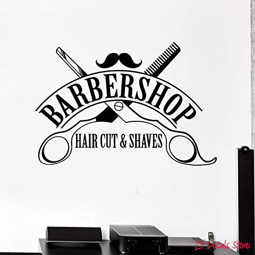 jiushivr Peluquería Vinilo Tatuajes de Pared Barbería Corte de Pelo Afeitado Tijeras Pegatinas Mural Interior Ventana Arte Decoración Cita Peinado 63x93cm