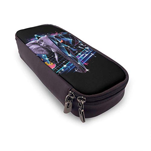 JKKSA Leather Pen Bag Pouch With Zipper, One Pocket Professional Storage For Office Supply Accessories For Teen Student Kids Painter, Abstract Half Elephant Pace And Half Geometric Art Storage Pouch