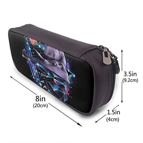 JKKSA Leather Pen Bag Pouch With Zipper, One Pocket Professional Storage For Office Supply Accessories For Teen Student Kids Painter, Abstract Half Elephant Pace And Half Geometric Art Storage Pouch