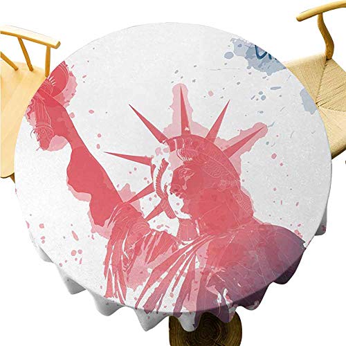 JKTOWN 4th of July Home Table Tablecloth for Wedding Reception Restaurant Banquet Party 51 Inch Watercolor Lady Liberty Silhouette with Paint Splashes Independence Dark Coral Pale Blue