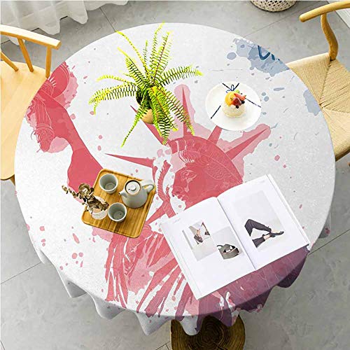 JKTOWN 4th of July Home Table Tablecloth for Wedding Reception Restaurant Banquet Party 51 Inch Watercolor Lady Liberty Silhouette with Paint Splashes Independence Dark Coral Pale Blue