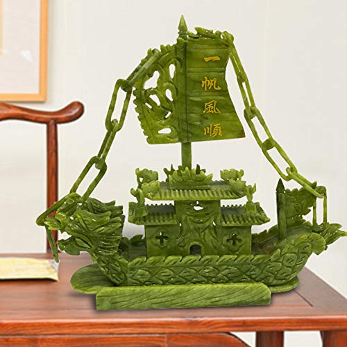 J.Mmiyi Feng Shui Decoracion Estatua, Estatuas De Barco Tallada A Mano Jade Dragón Velero Adornos, Empresarial,Verde