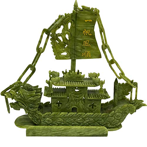 J.Mmiyi Feng Shui Decoracion Estatua, Estatuas De Barco Tallada A Mano Jade Dragón Velero Adornos, Empresarial,Verde