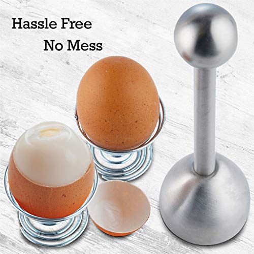joeji's Kitchen Abridor Separador de cáscara de Huevo de Acero Inoxidable Shell Cracker para Huevos hervidos Duros/Blandos con Accesorios de Cocina adicionales (2 Tazas de Huevo y 2 cucharas)