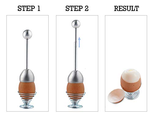 joeji's Kitchen Abridor Separador de cáscara de Huevo de Acero Inoxidable Shell Cracker para Huevos hervidos Duros/Blandos con Accesorios de Cocina adicionales (2 Tazas de Huevo y 2 cucharas)