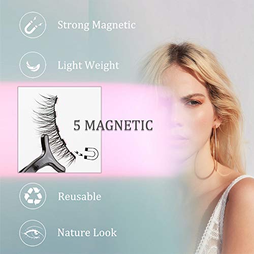 Johiux Pestañas Magneticas, Pestañas Postizas Magnéticas Naturales, 5 Pares 3D Sin Pegamento Delineador de Ojos Magnético y Juego de Pestañas Magnéticas. (Natural)