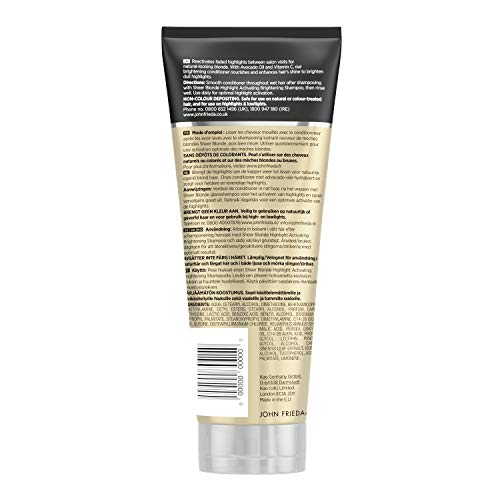 John Frieda Sheer Blonde Highlight Acondicionador activador iluminador con aceite de aguacate, 250 ml