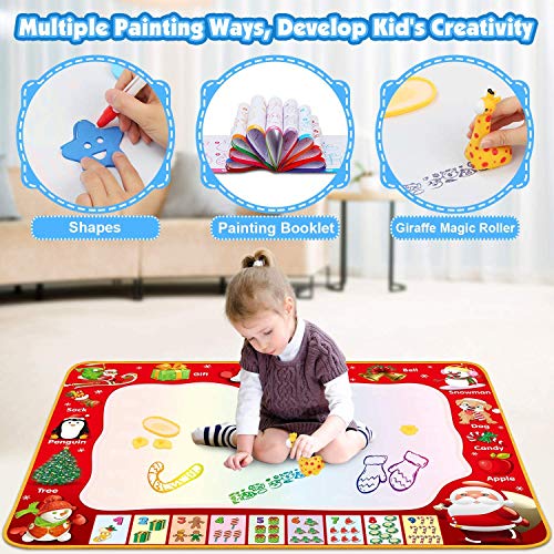 Jojoin Agua Dibujo Pintura 120x90 cm, Alfombra de Agua Doodle, Esteras de Agua Doodle, 1 x Caja, 3 × Foca Animal, 4 × Pluma Mágica, 5 × Molde Animal, ect...