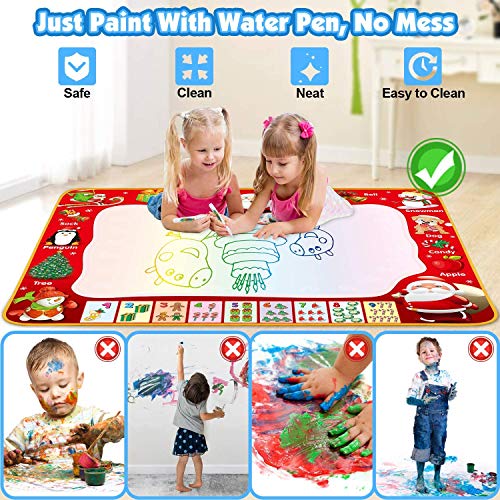 Jojoin Agua Dibujo Pintura 120x90 cm, Alfombra de Agua Doodle, Esteras de Agua Doodle, 1 x Caja, 3 × Foca Animal, 4 × Pluma Mágica, 5 × Molde Animal, ect...