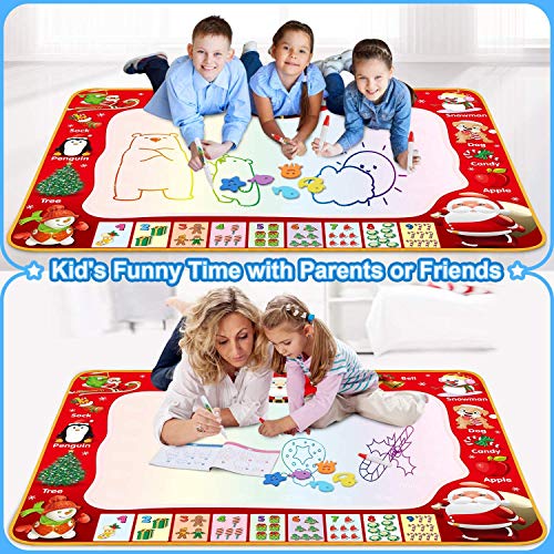 Jojoin Agua Dibujo Pintura 120x90 cm, Alfombra de Agua Doodle, Esteras de Agua Doodle, 1 x Caja, 3 × Foca Animal, 4 × Pluma Mágica, 5 × Molde Animal, ect...