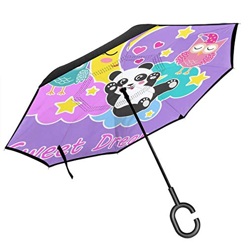 JOJOSHOP Sweet Dreams - Mango en forma de panda para uso en coche, resistente al viento e impermeable, paraguas plegable y ligero