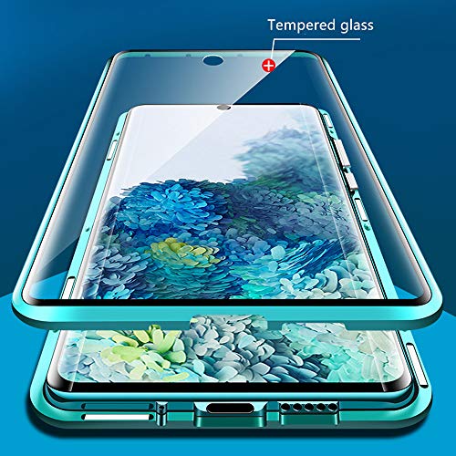 Jonwelsy Funda para Samsung Galaxy Note 20 Ultra, Adsorción Magnética Parachoques Metal con 360 Grados Protección Case Cover Transparente Ambos Lados Vidrio Templado Cubierta para Note 20U (Plata)