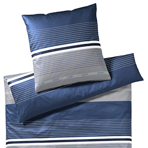 Joop! Ropa de cama de satén Fit, algodón, azul/gris, 135 x 200 cm - 80 x 80 cm