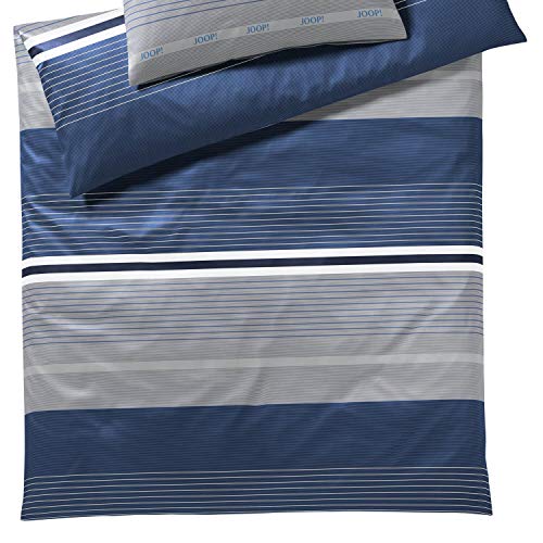Joop! Ropa de cama de satén Fit, algodón, azul/gris, 135 x 200 cm - 80 x 80 cm