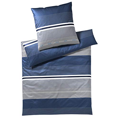 Joop! Ropa de cama de satén Fit, algodón, azul/gris, 135 x 200 cm - 80 x 80 cm