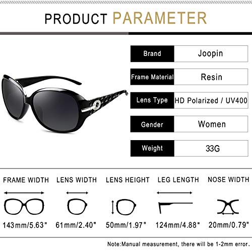 Joopin Gafas de Sol Mujer Moda Polarizadas Protección UV400 de Gran Tamaño Gafas de Sol Señoras (Paquete simple negro)