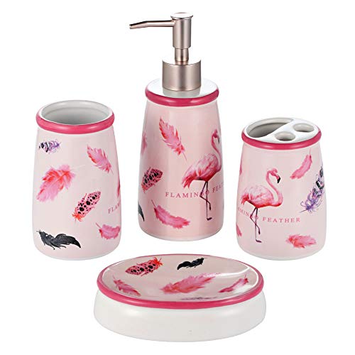 JOTOM Juego de 4 Accesorios de Baño de Cerámica con Diseño Moderno (Flamenco)