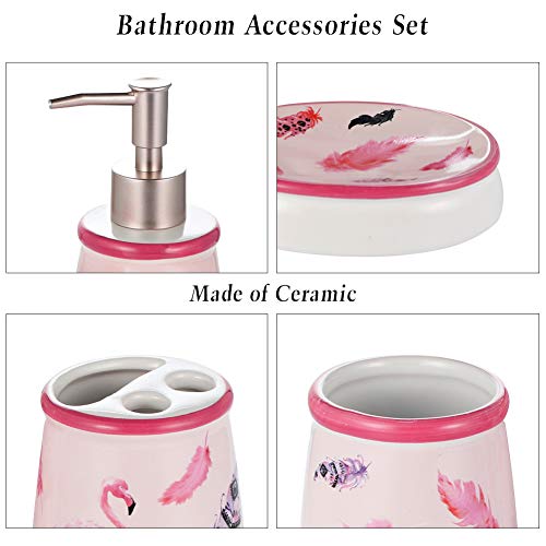 JOTOM Juego de 4 Accesorios de Baño de Cerámica con Diseño Moderno (Flamenco)