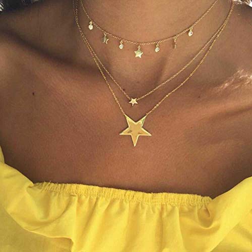 Jovono Fashion Star Gargantilla Multi - Collar con colgante de estrella para joyería de la amistad regalo del día de la madre (dorado)