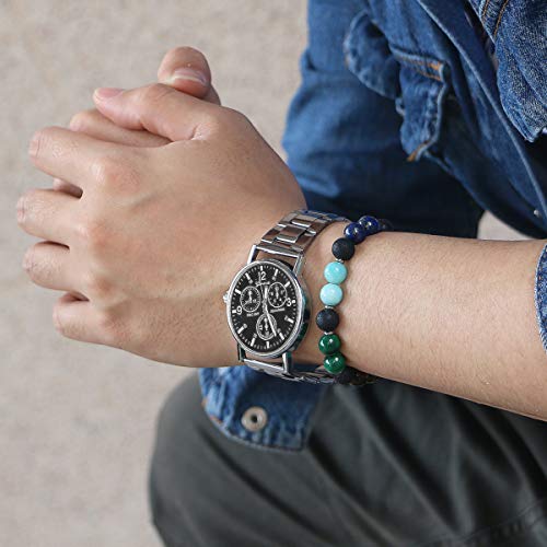 JOXFA Genuino Natural 7 Chakra Piedra Preciosa Hombres Mujeres 8mm Lava Rock Aromaterapia Aceite Esencial Difusor Pulsera Elástico Piedra Natural Cuentas de Yoga Pulsera Brazalete (Lava Chakra C)