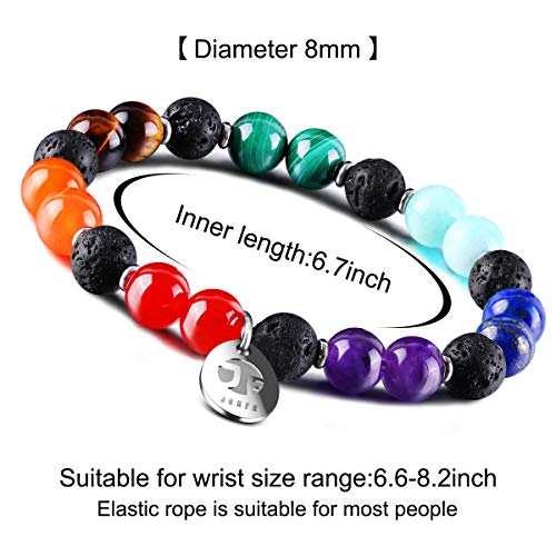 JOXFA Genuino Natural 7 Chakra Piedra Preciosa Hombres Mujeres 8mm Lava Rock Aromaterapia Aceite Esencial Difusor Pulsera Elástico Piedra Natural Cuentas de Yoga Pulsera Brazalete (Lava Chakra C)