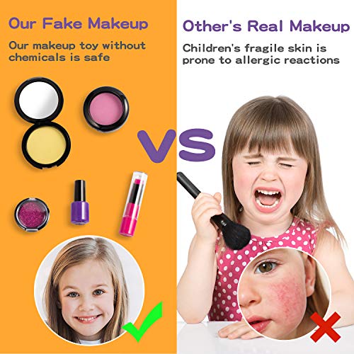 Joyjoz Set de Maquillaje Falso para Niñas de 27PCS, Kit de Maquillaje de Falso Unicornio para Niños, Juego de rol para Niñas Pequeñas Cumpleaños
