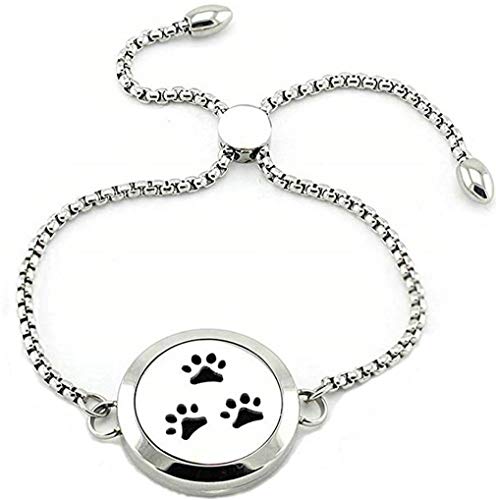 joymiao Pulsera Difusor de Aceite Esencial 316L de Acero Inoxidable 25 MM Huellas traviesas Hueco Ajustable Perfume Niñas Joyería Regalo Pulseras