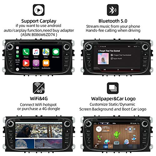 JOYX Android 10 Autoradio compatible para Ford Focus/Mondeo/S-Max/C-Ma/Galaxy Navegacion - 2Din - 2G+32G - LIBRE Cámara trasera Canbus - Apoyo Bluetooth5.0 WLAN Split Screen DAB Carplay -7 pulgadas