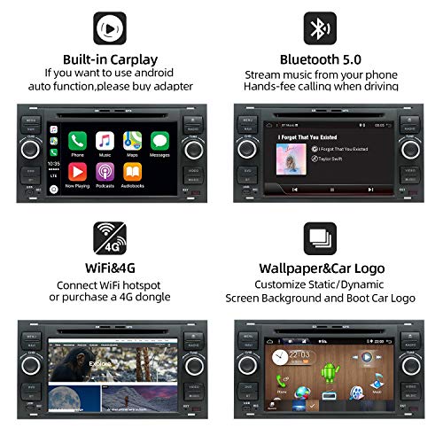 JOYX Android 10 Autoradio para Ford C-MAX/Connect/Fiesta/Focus/Fusion/Galaxy/Kuga S-MAX/Transit/Mondeo Schwarz GPS Navegación |Libre Cámara Trasera & Canbus& Micrófono Externo |7” 2G+32G |GPS 2 DIN