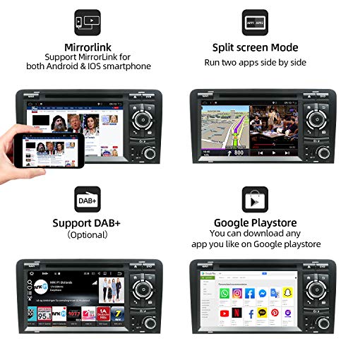 JOYX Autoradio Android 10.0-2 Din Estéreo Compatible Para Audi A3 2003-2011 Navegación GPS |Gratis Cámara Canbus |7 pulgada 2GB/32GB |SD |USB |DAB+ Soporte |3G/4G |WLAN |Bluetooth|MirrorLink|Volante