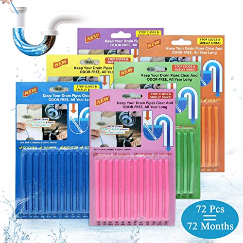 JOYXEON Limpiador de desagües Limpia Tuberias Drain Sticks Varilla de Limpieza,Mantiene Las tuberías de desagüe limpias y Libres de atascamientos, Elimina Olores y Desatasca- 72 Pastillas