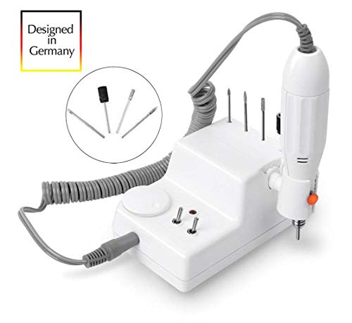 JSDA Torno Para Uñas Eléctrico 25000 RPM Personal – Set de Manicura y Pedicura de Alta Calidad, Bajo Nivel de Ruido y Vibración, Fresas Para Quitar Esmalte y Callos, Empujar Cutículas, Limar – Blanco