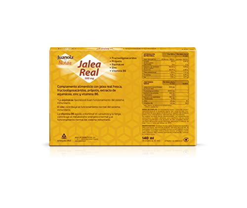 Juanola - Jalea Real para Niños, 14 Viales - Complemento alimenticio con jalea real fresca, fructooligosacáridos, própolis, extracto de equinácea, zinc y vitamina B6.