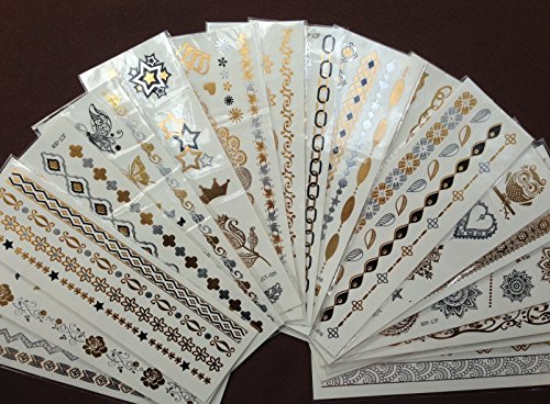 Juego de 10 hojas con tatuajes temporales metalizados