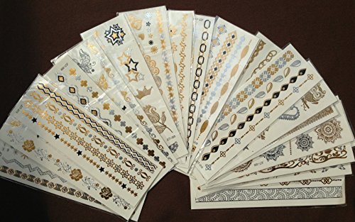 Juego de 10 hojas con tatuajes temporales metalizados